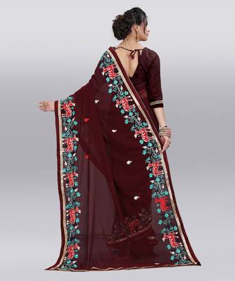 brown embroidered georgette saree with blouse 3
