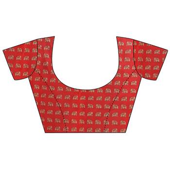 Red printed bhagalpuri silk saree with blouse 5