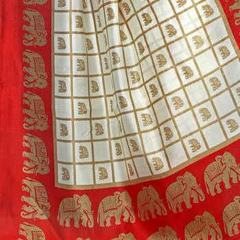 Red printed bhagalpuri silk saree with blouse 6