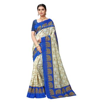 Blue printed bhagalpuri silk saree with blouse 1
