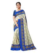 Blue printed bhagalpuri silk saree with blouse