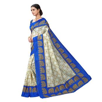 Blue printed bhagalpuri silk saree with blouse 2