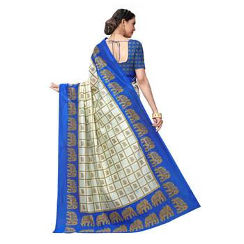 Blue printed bhagalpuri silk saree with blouse 3