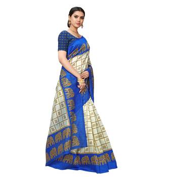 Blue printed bhagalpuri silk saree with blouse 4