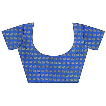Blue printed bhagalpuri silk saree with blouse 5