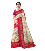 Pink printed bhagalpuri silk saree with blouse