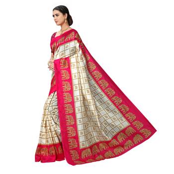 Pink printed bhagalpuri silk saree with blouse 2
