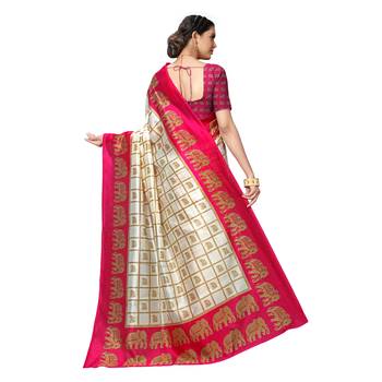 Pink printed bhagalpuri silk saree with blouse 3