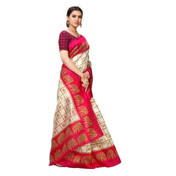 Pink printed bhagalpuri silk saree with blouse 4