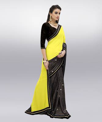 yellow embroidered georgette saree with blouse 2
