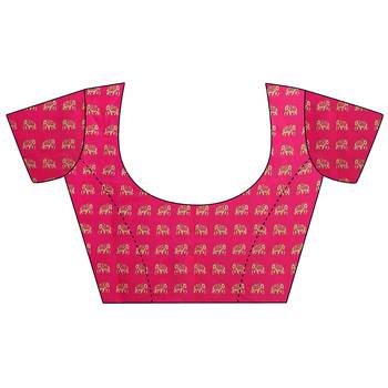 Pink printed bhagalpuri silk saree with blouse 5