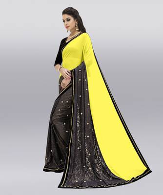 yellow embroidered georgette saree with blouse 3