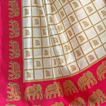 Pink printed bhagalpuri silk saree with blouse 6