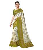 Green printed bhagalpuri silk saree with blouse