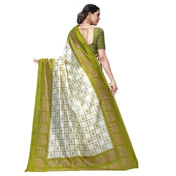 Green printed bhagalpuri silk saree with blouse 3