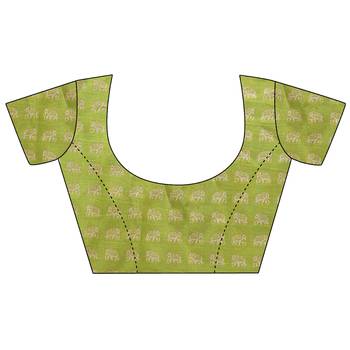 Green printed bhagalpuri silk saree with blouse 5