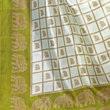 Green printed bhagalpuri silk saree with blouse 6