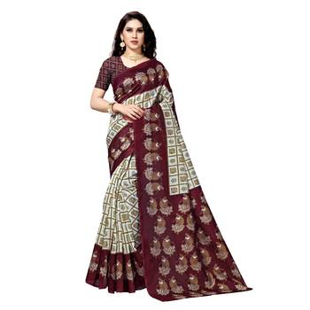 brown printed bhagalpuri silk saree with blouse 1
