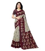 brown printed bhagalpuri silk saree with blouse