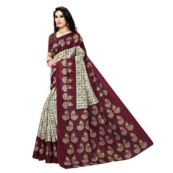 brown printed bhagalpuri silk saree with blouse 2