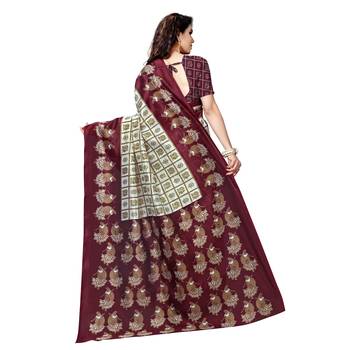 brown printed bhagalpuri silk saree with blouse 3