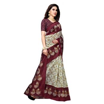 brown printed bhagalpuri silk saree with blouse 4