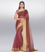 brown embroidered art silk saree with blouse