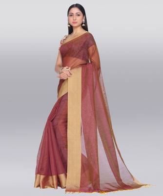 brown embroidered art silk saree with blouse 2