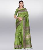 yellow printed cotton saree with blouse