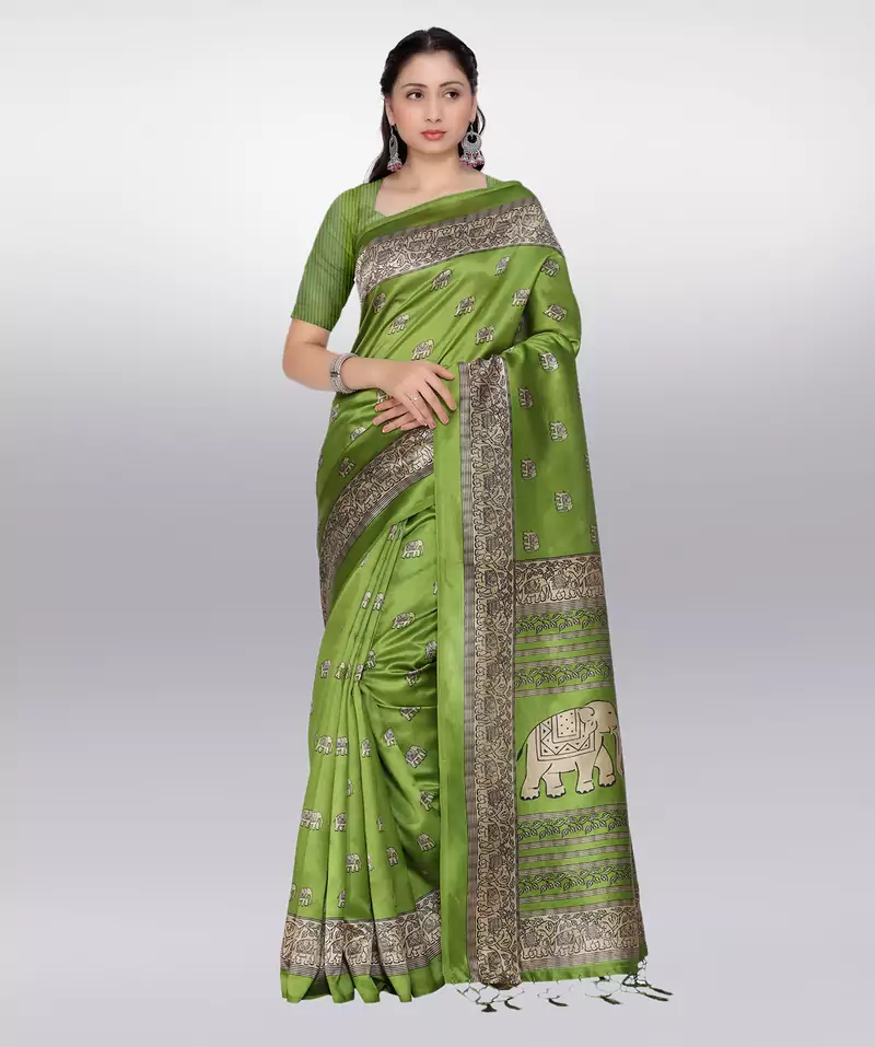 yellow printed cotton saree with blouse