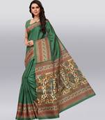 green printed cotton saree with blouse