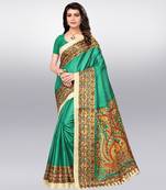 green printed cotton saree with blouse