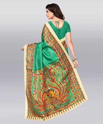 green printed cotton saree with blouse 3