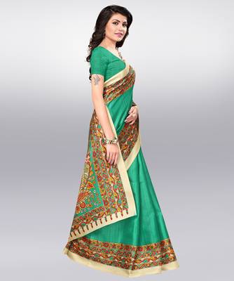green printed cotton saree with blouse 4