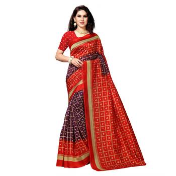 Red printed bhagalpuri silk saree with blouse 1