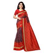 Red printed bhagalpuri silk saree with blouse