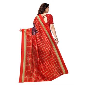 Red printed bhagalpuri silk saree with blouse 3