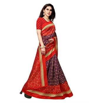 Red printed bhagalpuri silk saree with blouse 4