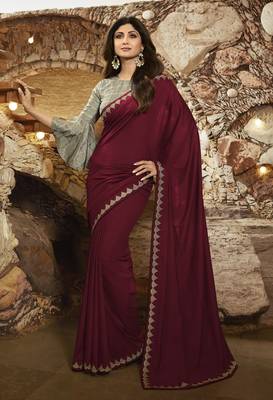 Maroon Embroidered Fancy Fabric Saree With Blouse 1