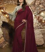 Maroon Embroidered Fancy Fabric Saree With Blouse