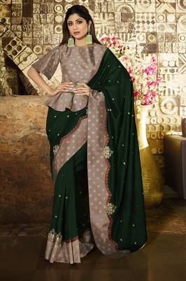 Green Embroidered Fancy Fabric Saree With Blouse 1
