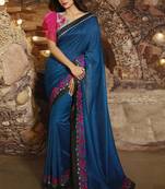 Blue Embroidered Fancy Fabric Saree With Blouse