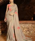 Light Brown Embroidered Fancy Fabric Saree With Blouse