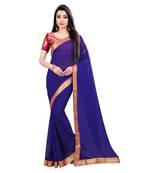 Blue printed chiffon saree with blouse