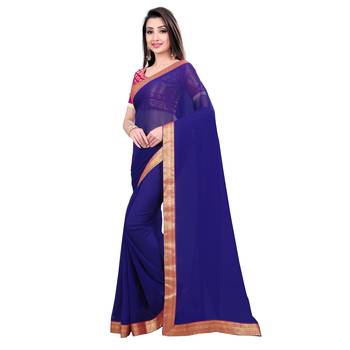 Blue printed chiffon saree with blouse 2