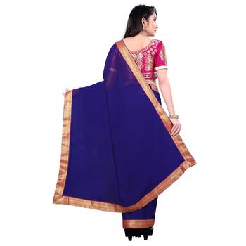 Blue printed chiffon saree with blouse 3