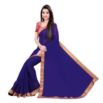 Blue printed chiffon saree with blouse 4