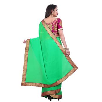 green printed chiffon saree with blouse 3