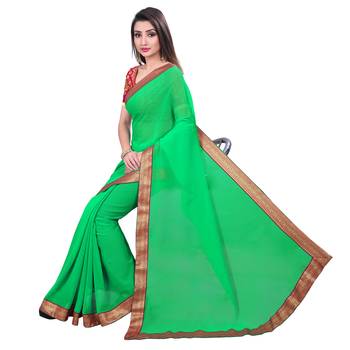 green printed chiffon saree with blouse 4