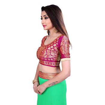 green printed chiffon saree with blouse 7
